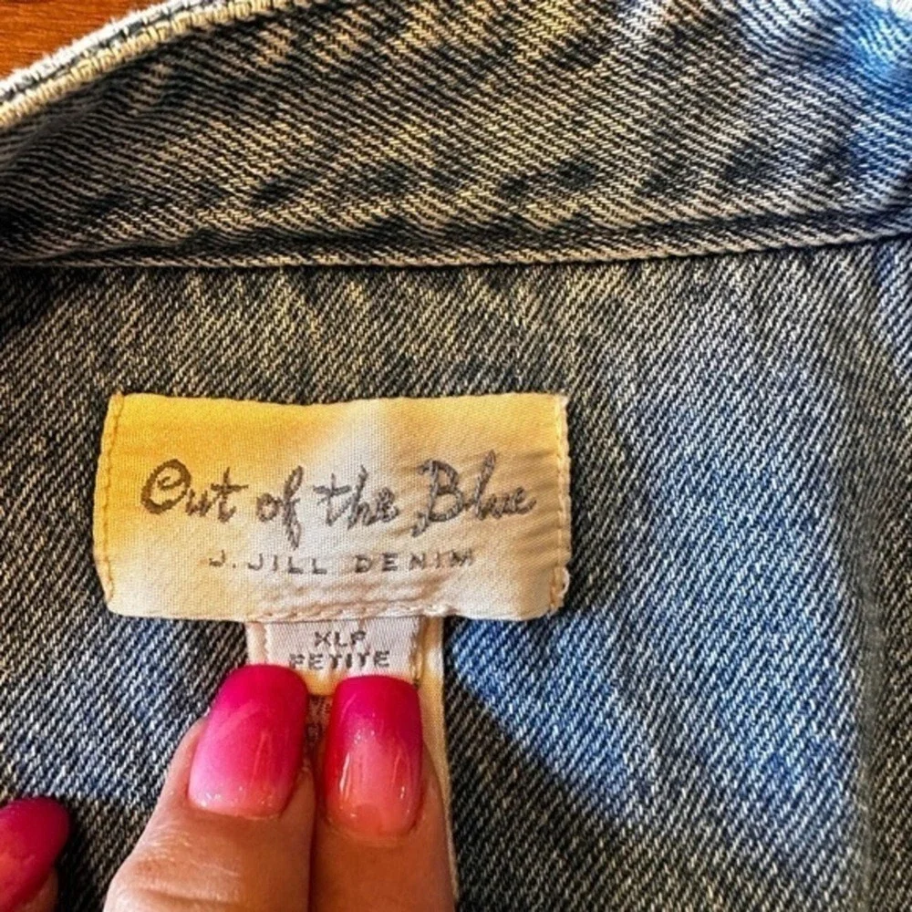 Out of the Blue J‎ Jill Denim Jacket Petite XLP Blue Button Front Floral Patch